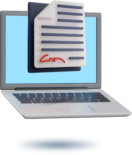 Computador con documento firmado, documento con firma digital.