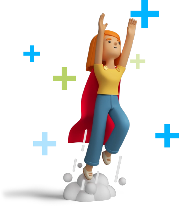 Mujer con capa de superhéroe volando